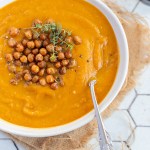 Pumpkin and Carrot Soup with Roasted Chickpeas