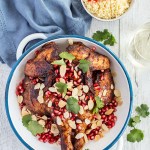 Roasted Chicken with Pomegranate and Harissa Carrots