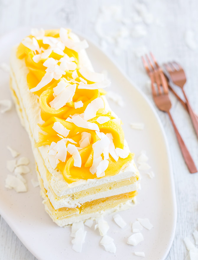 Salted Coconut Mango No Churn Ice Cream Cake