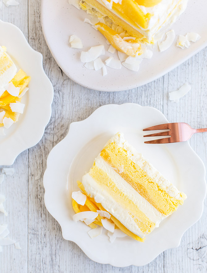 Salted Coconut Mango No Churn Ice Cream Cake