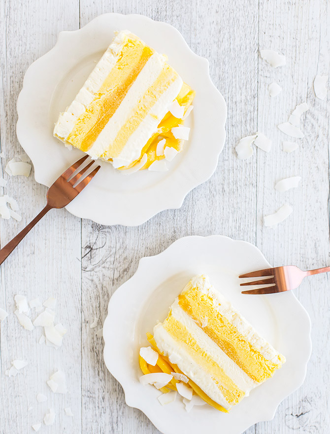 Salted Coconut Mango No Churn Ice Cream Cake