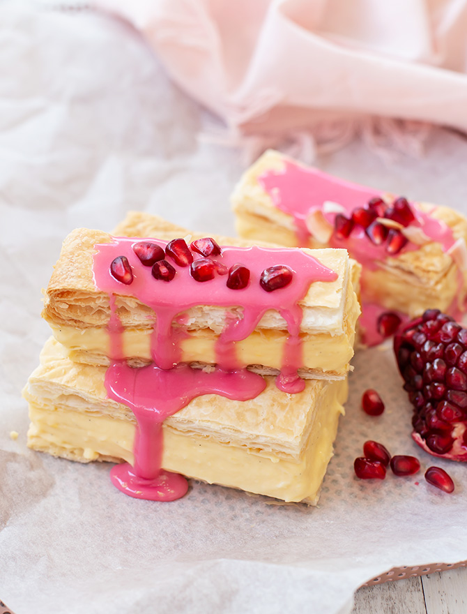 Vanilla Slice with Pomegranate Glaze