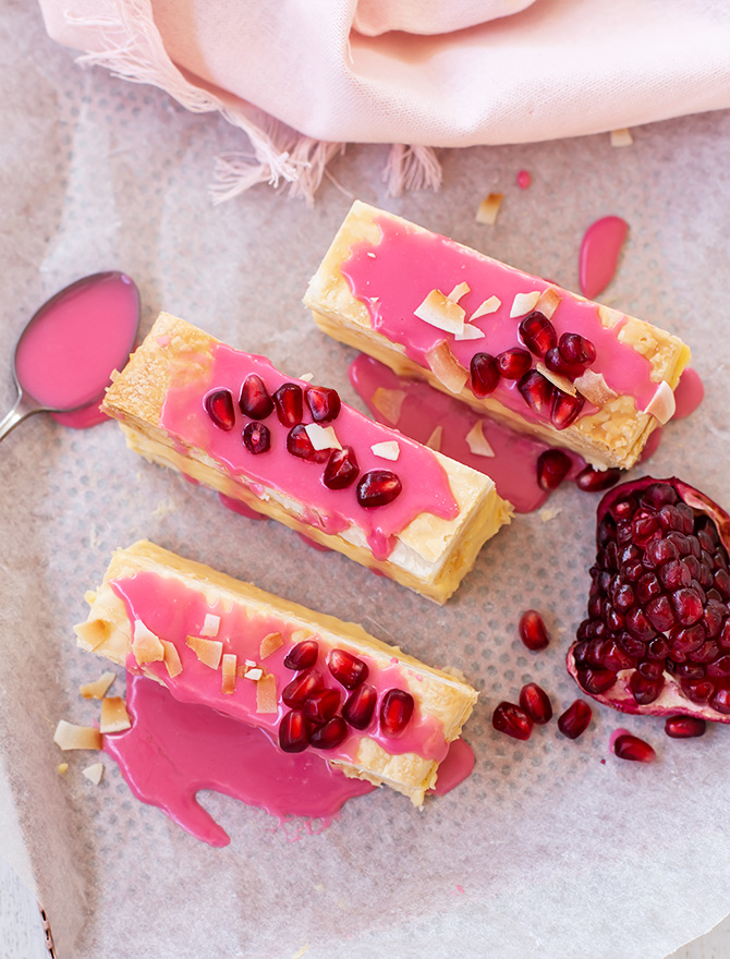 Vanilla Slice with Pomegranate Glaze