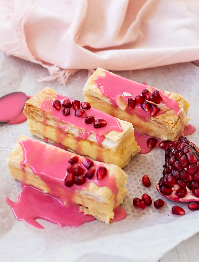 Vanilla Slice with Pomegranate Glaze