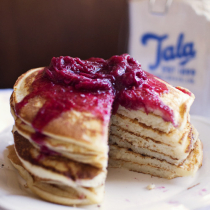 Ricotta Hotcakes with Mulled Wine Stewed Rhubarb