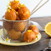 Lemon Ricotta Doughnuts with Honey Chamomile Syrup