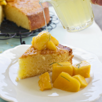 Coconut Lime Cake with Mango and Kaffir Lime Syrup