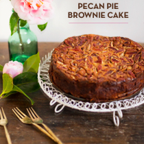 Chocolate Malt Pecan Pie Brownie Cake