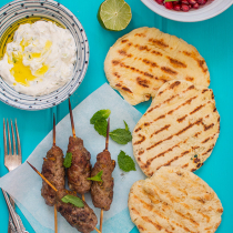 Simple Dinners 14 / Lamb Skewers with Yoghurt Flatbread and Tzatziki