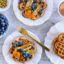 Banana Rye Waffles with Caramelised Banana and Blueberries