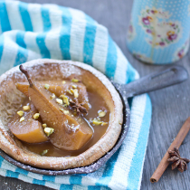 Dutch Baby with Chai Poached Pears and Caramel