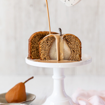 Mini Chai Poached Pear Cakes with Chai Creme Anglaise